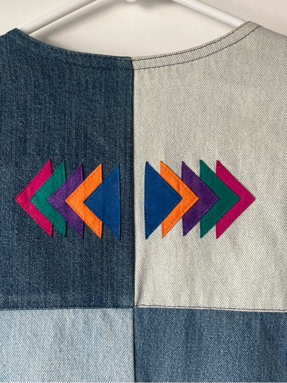 Vintage Denim Vest with Colorful Geometric Inlays - Picture 5 of 5